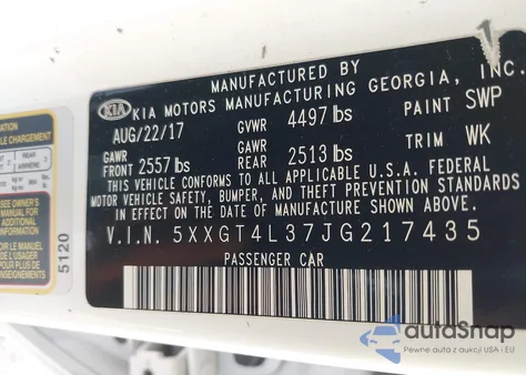 2018 Kia Optima Lx из США, поврежденный, VIN 5XXGT4L37JG217435